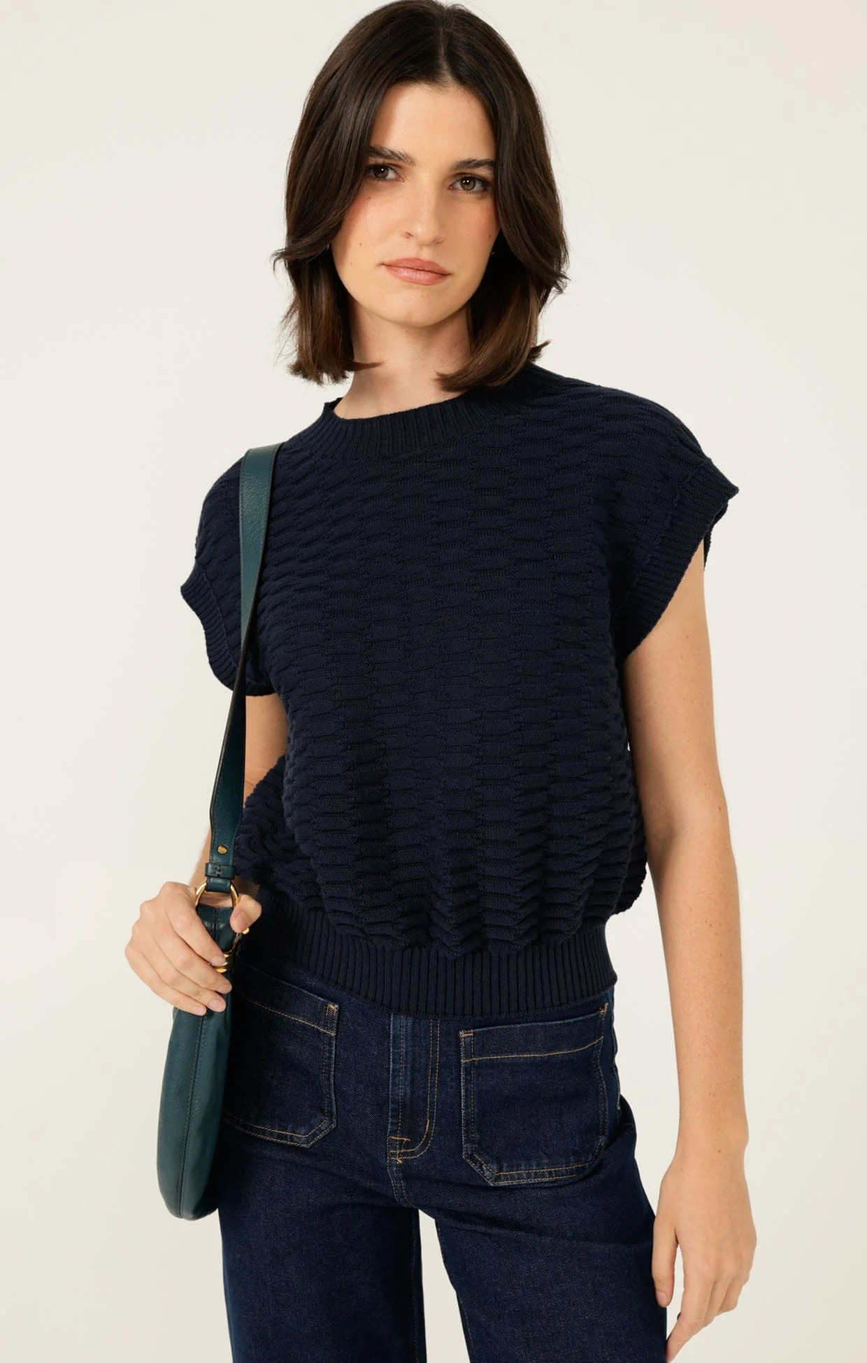 BUBBLE KNIT TOP IN NAVY - Image 6