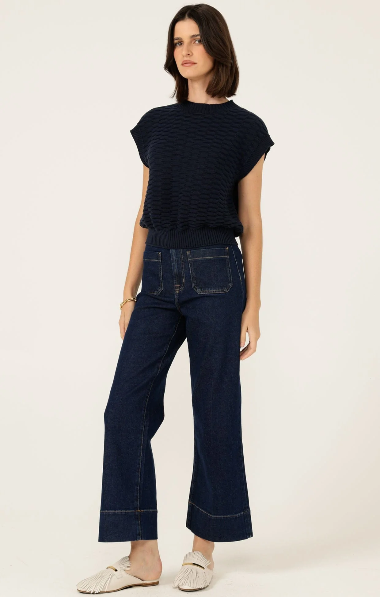 BUBBLE KNIT TOP IN NAVY - Image 7