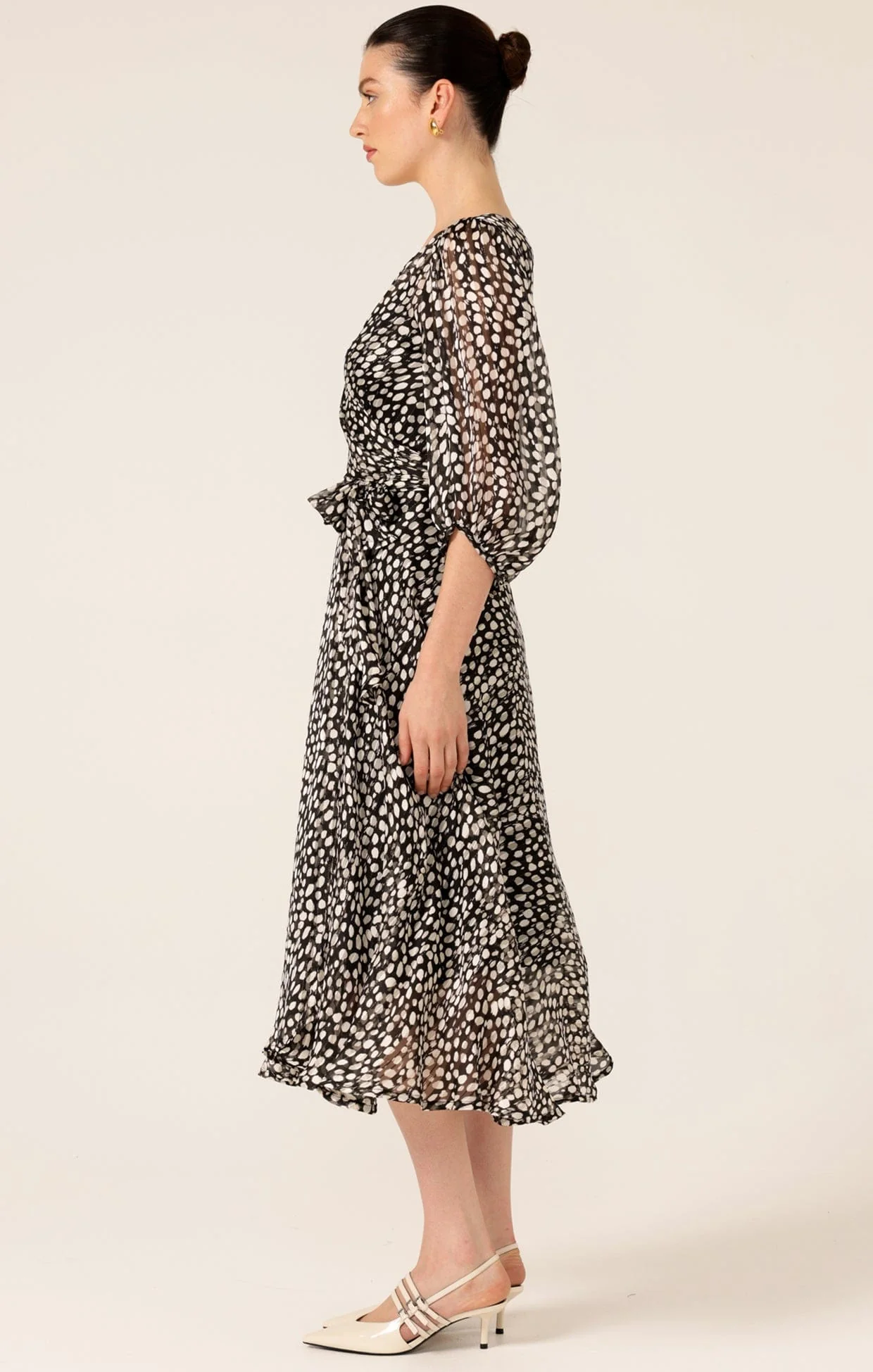 CLOUDLAND WRAP DRESS IN BLACK WHITE SPOT - Image 5