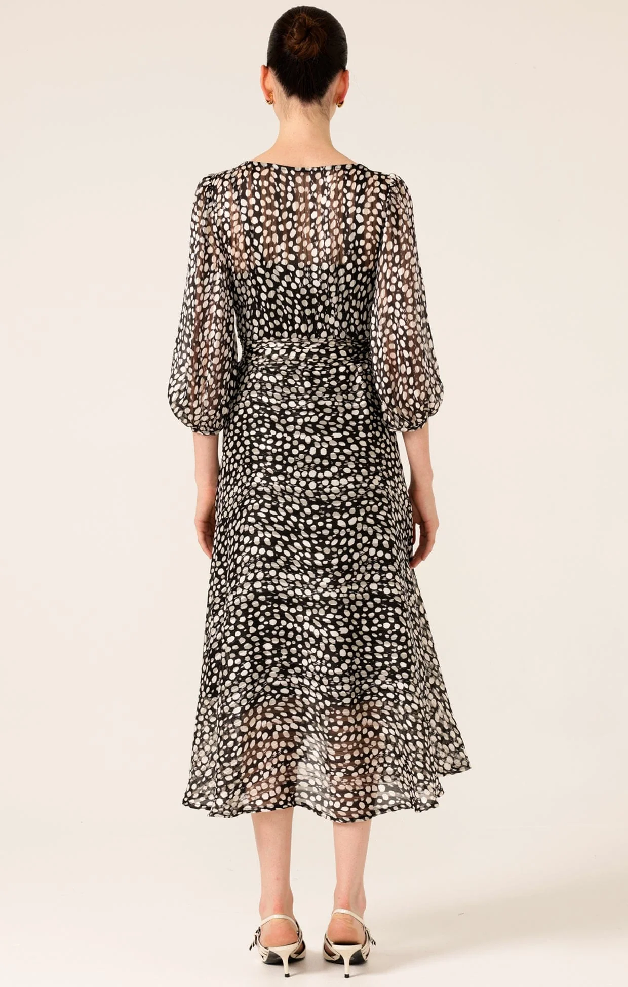 CLOUDLAND WRAP DRESS IN BLACK WHITE SPOT - Image 6