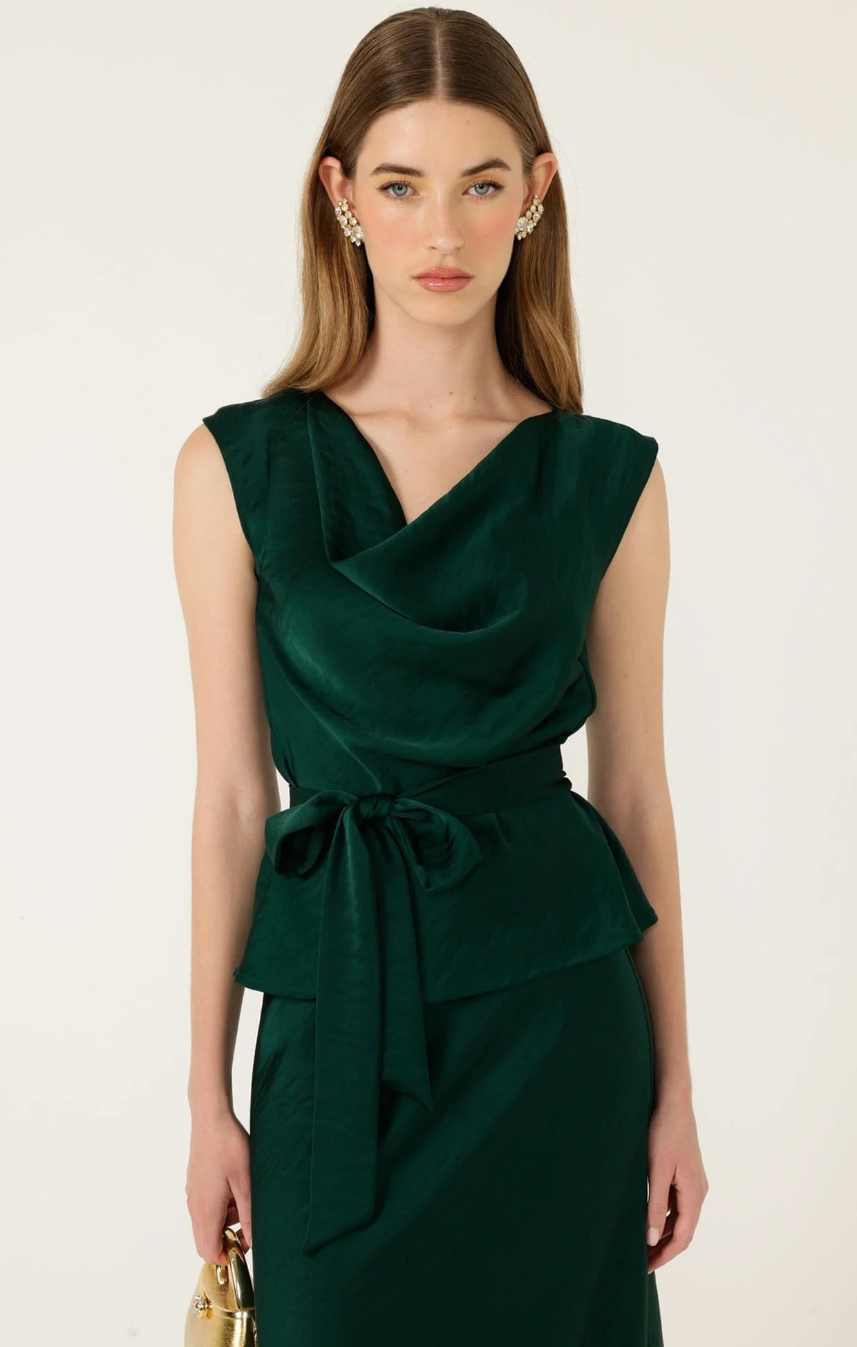LUXE COWL BIAS TOP IN EMERALD - Image 5
