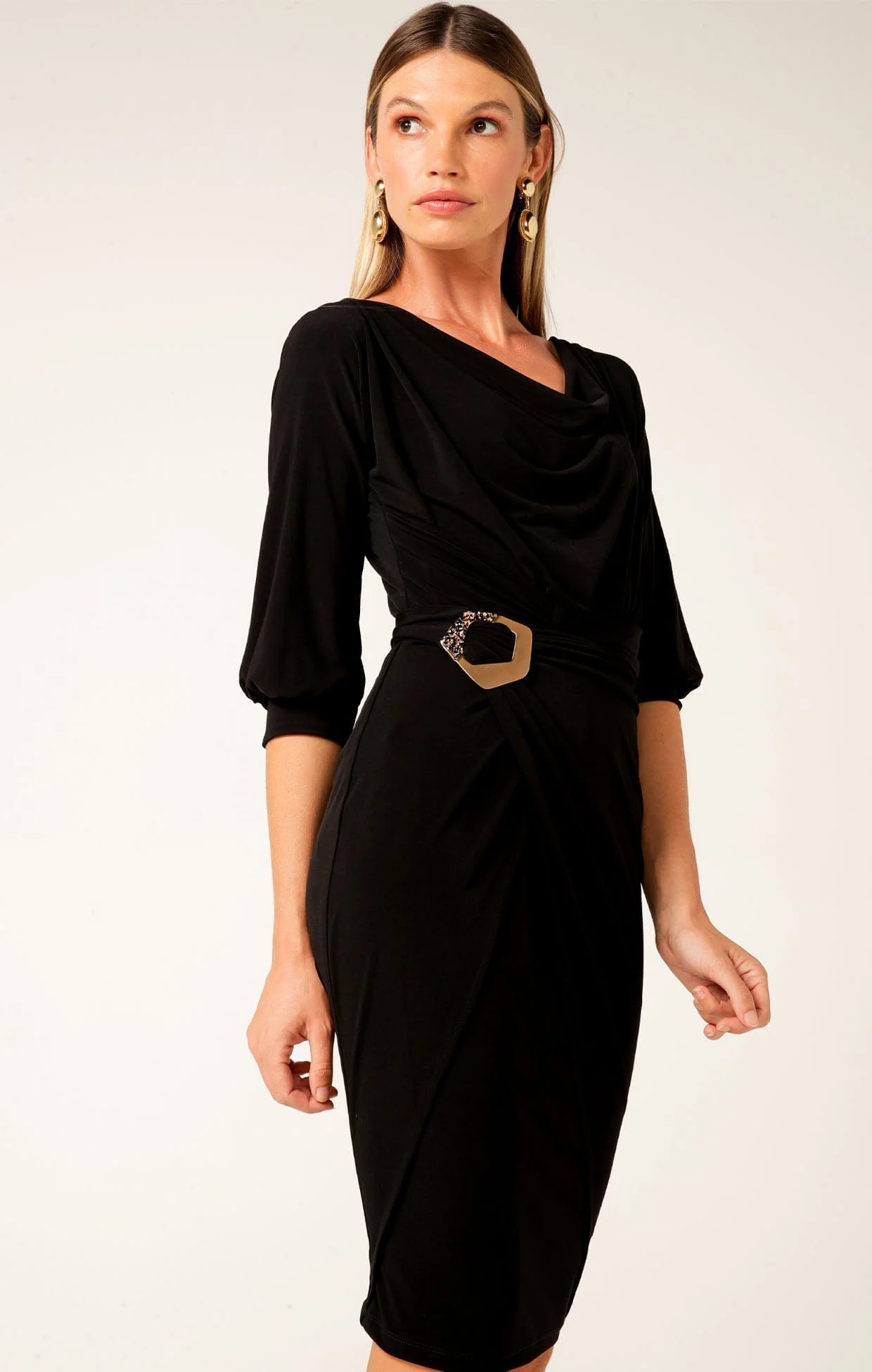 COWL TIE DRAPE DRESS IN BLACK - Image 2