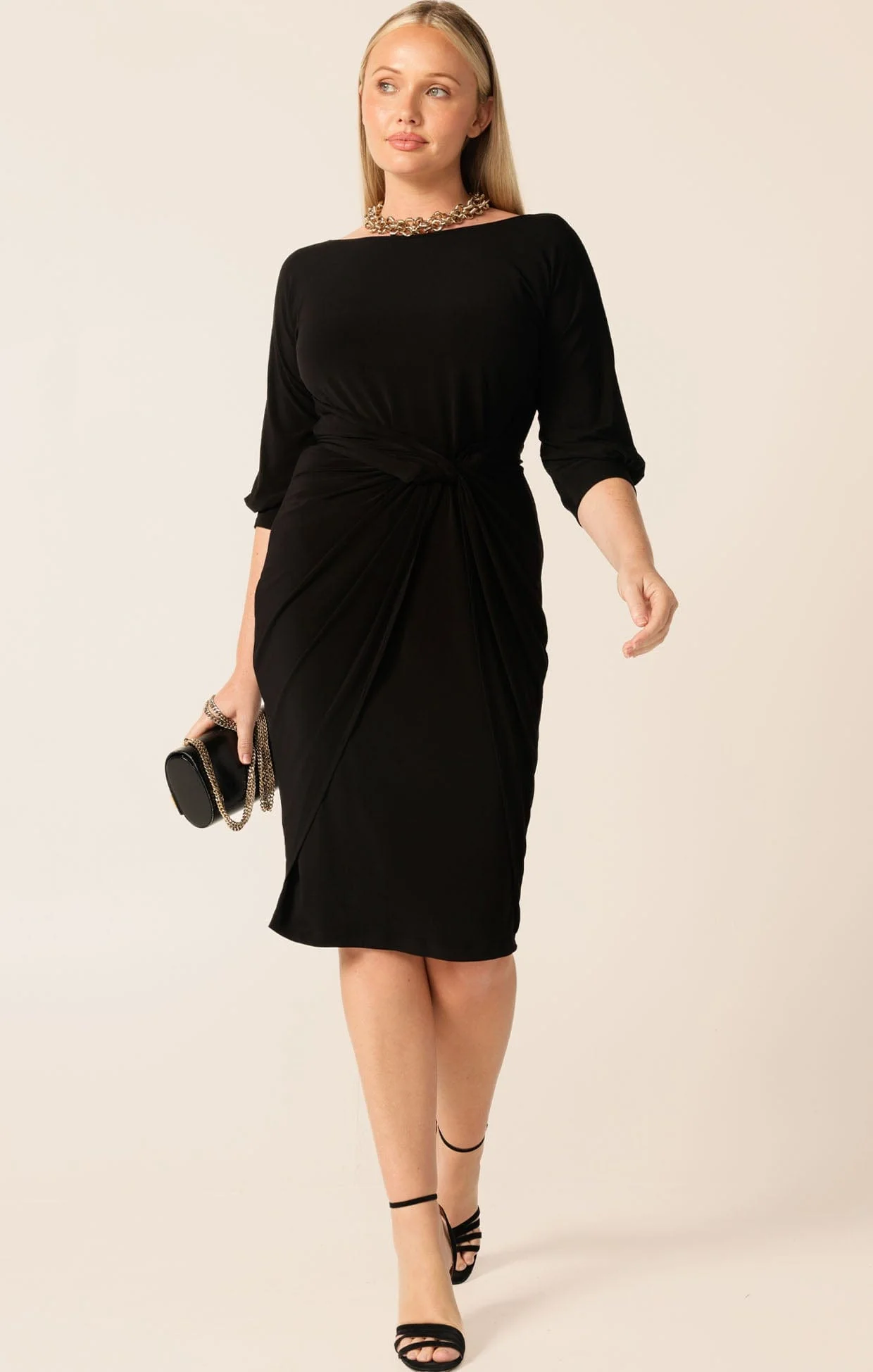 COWL TIE DRAPE DRESS IN BLACK - Image 4