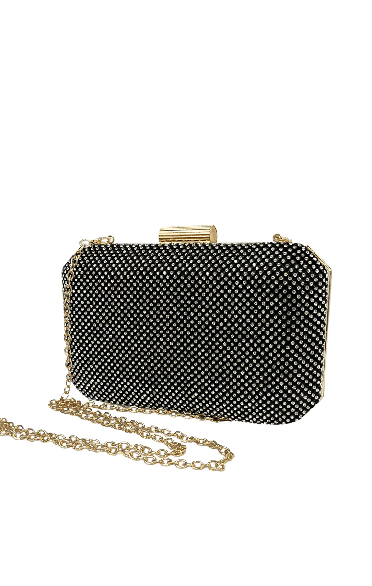 DIAMANTE MESH STRUCTURED CLUTCH BAG IN BLACK - Image 2