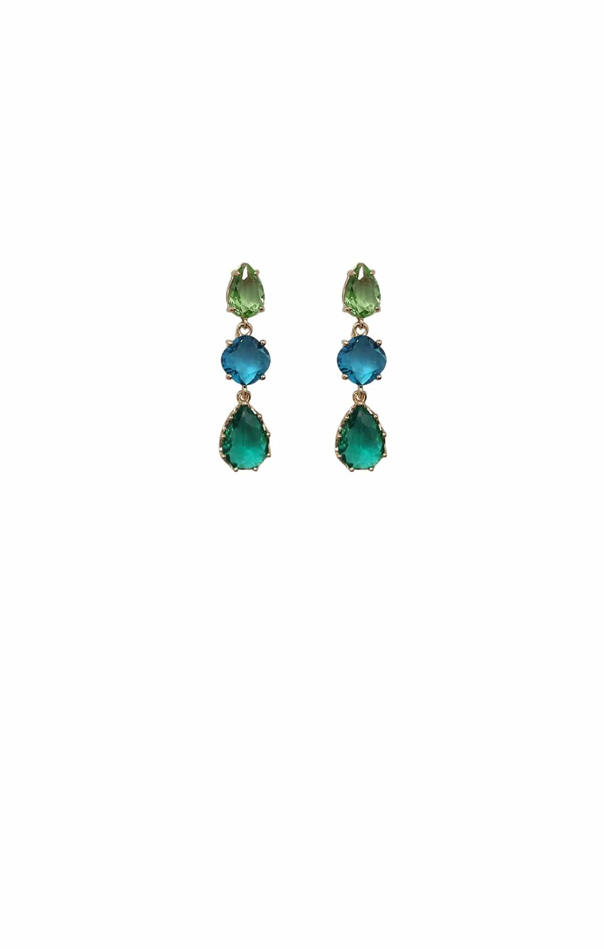 ELOWEN TRI DROP EARRINGS IN AQUA MULTI