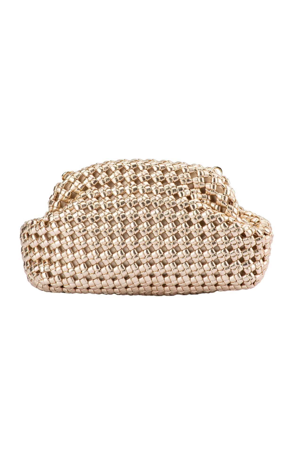 EVERLY HAND WOVEN CLUTCH BAG IN GOLD