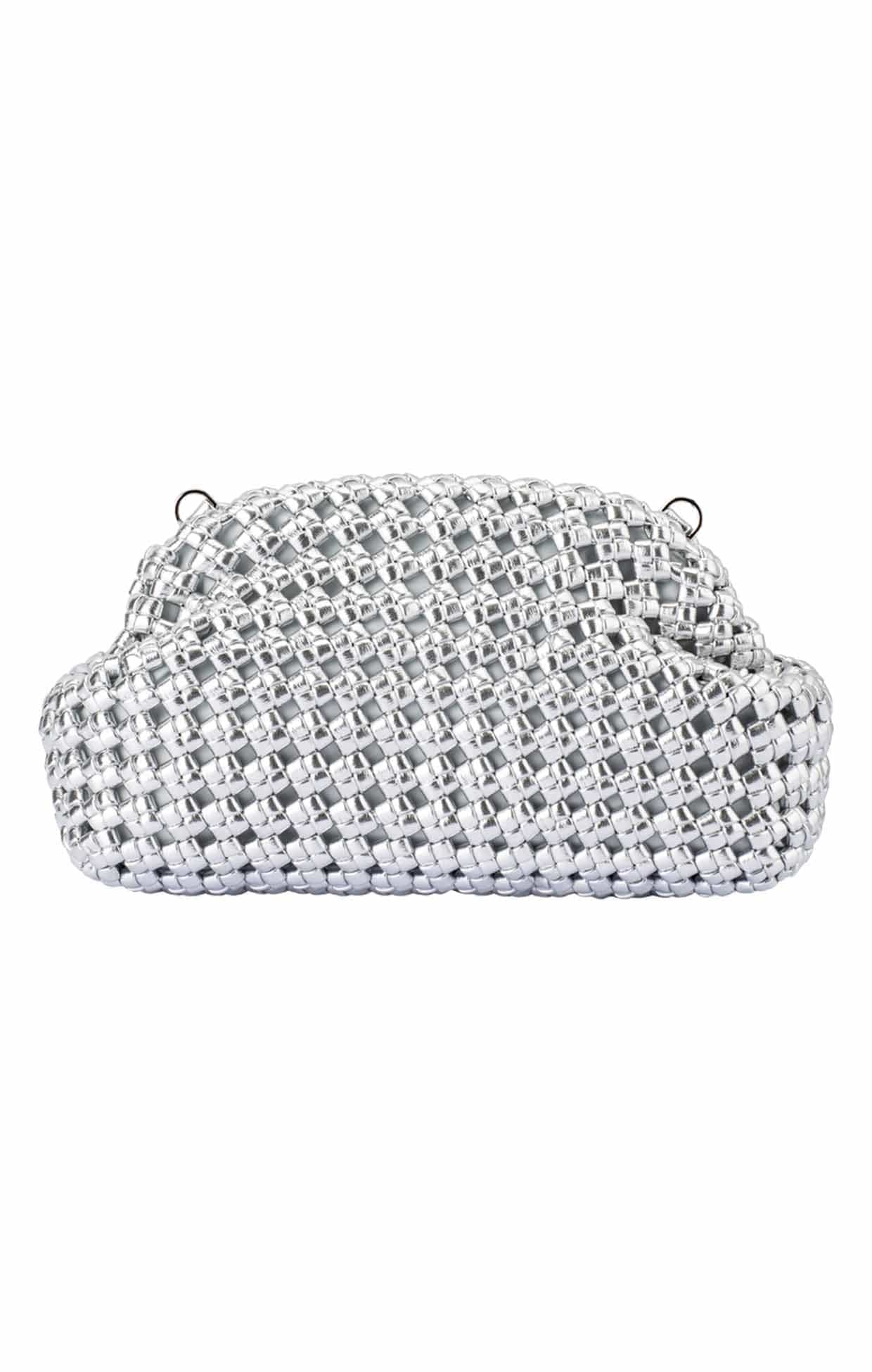 EVERLY HAND WOVEN CLUTCH BAG IN SILVER
