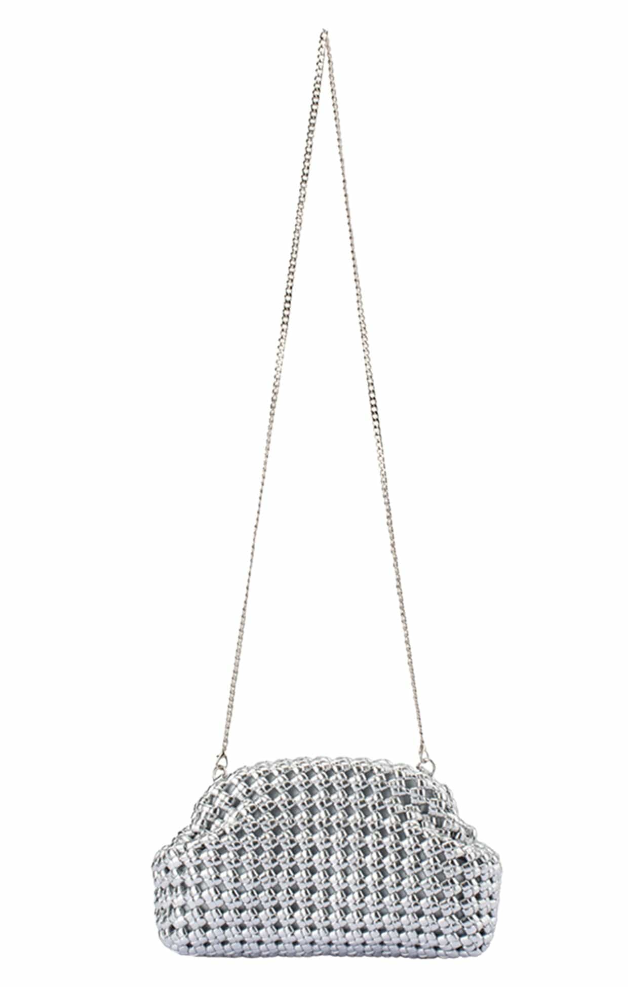 EVERLY HAND WOVEN CLUTCH BAG IN SILVER - Image 3
