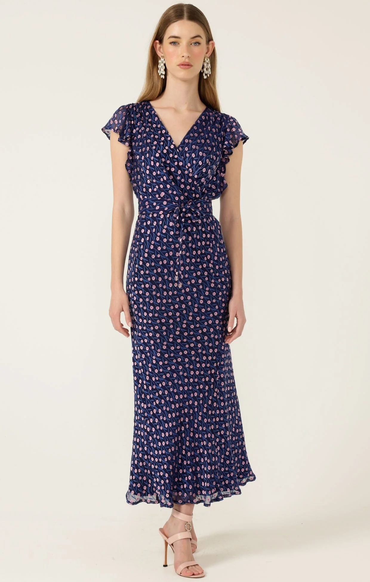 FLEUR DE LYS MIDI DRESS IN INDIGO PINK POPPY - Image 6