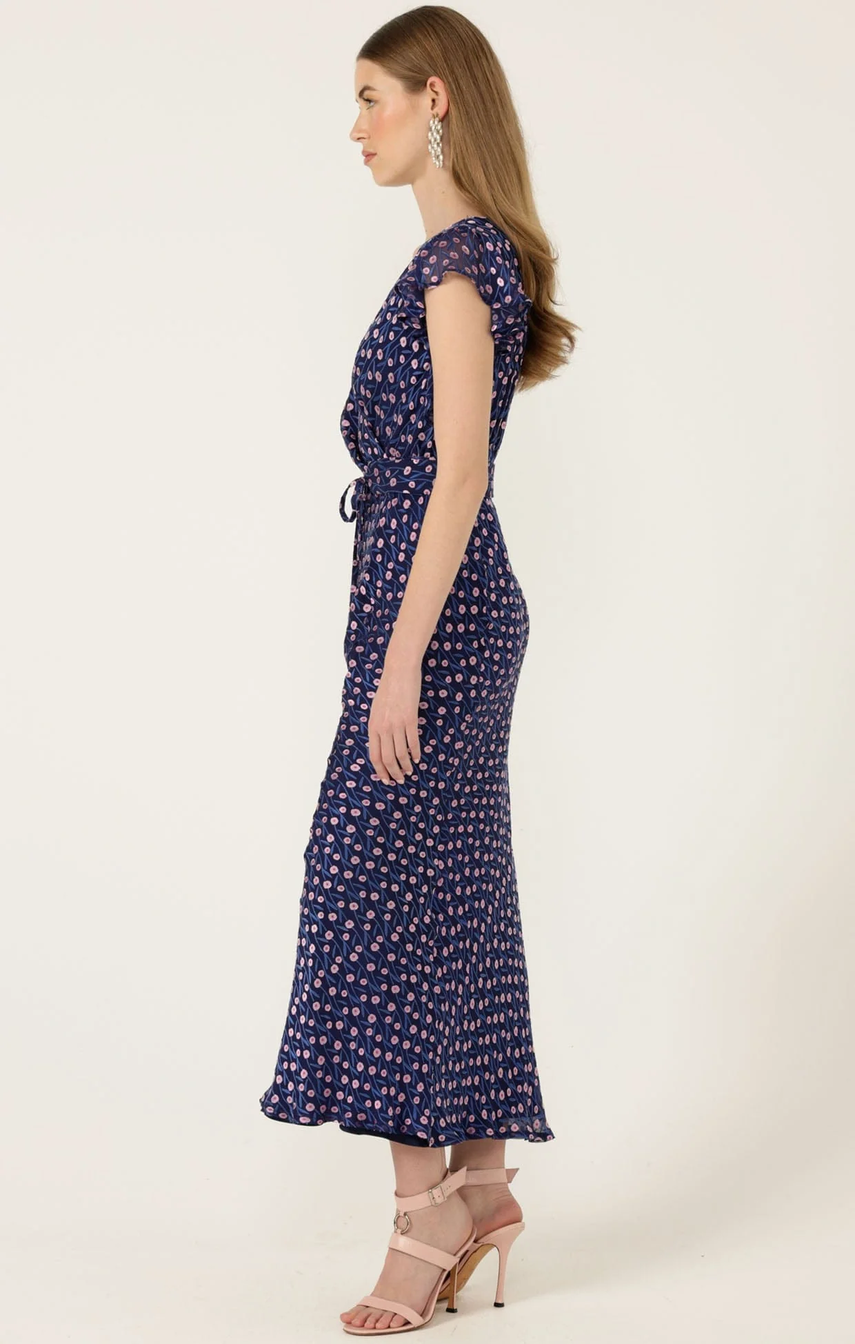 FLEUR DE LYS MIDI DRESS IN INDIGO PINK POPPY - Image 8