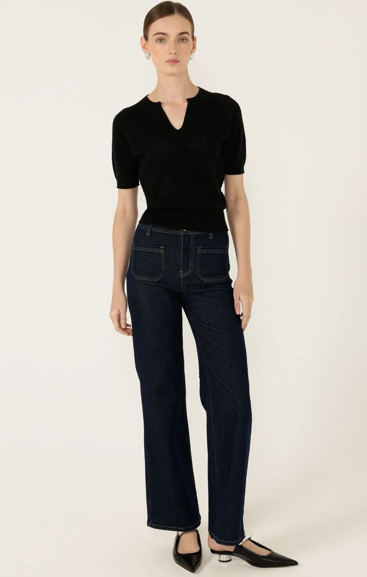 HENLEY KNIT TOP IN BLACK - Image 2