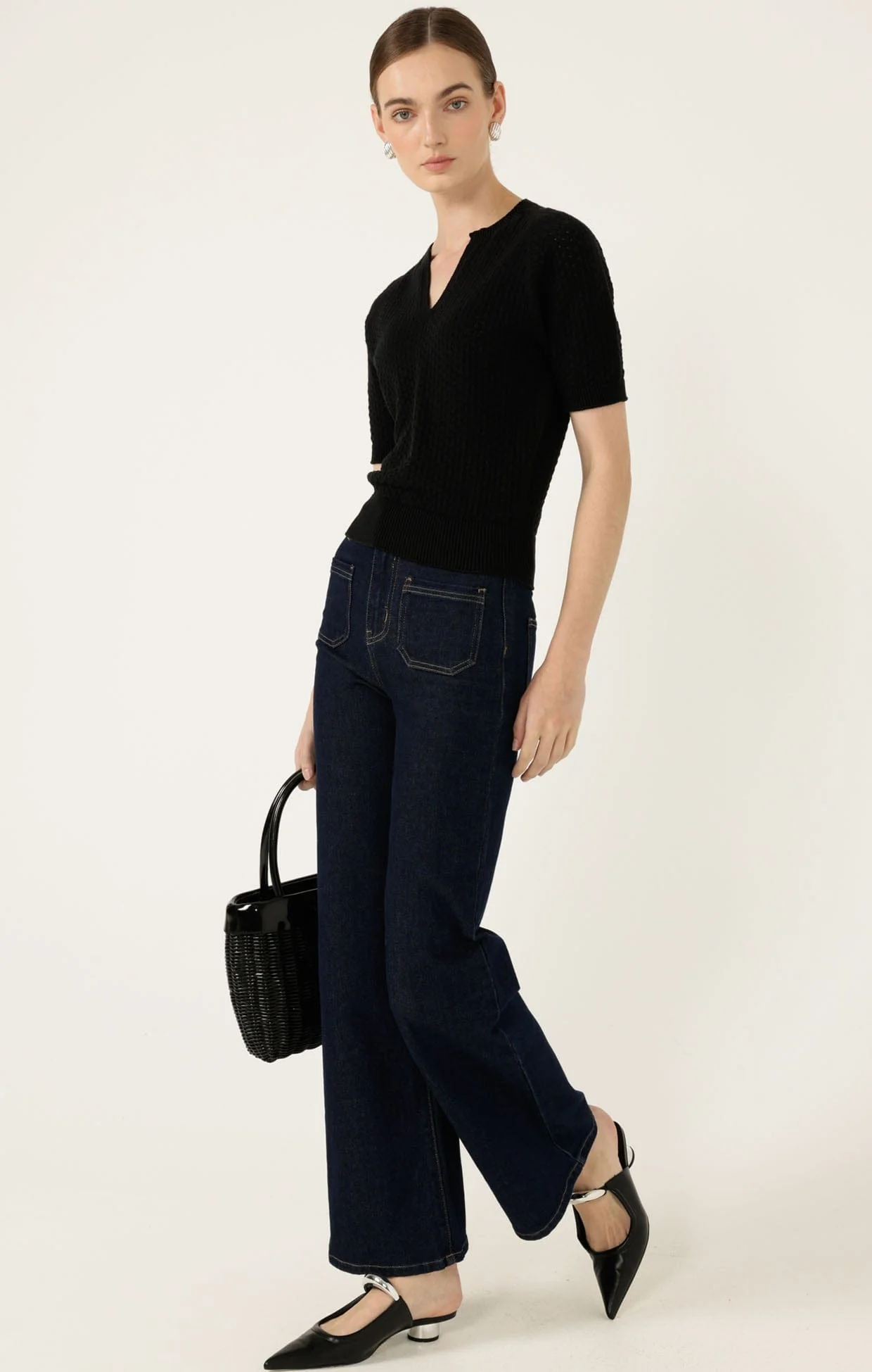 HENLEY KNIT TOP IN BLACK - Image 4