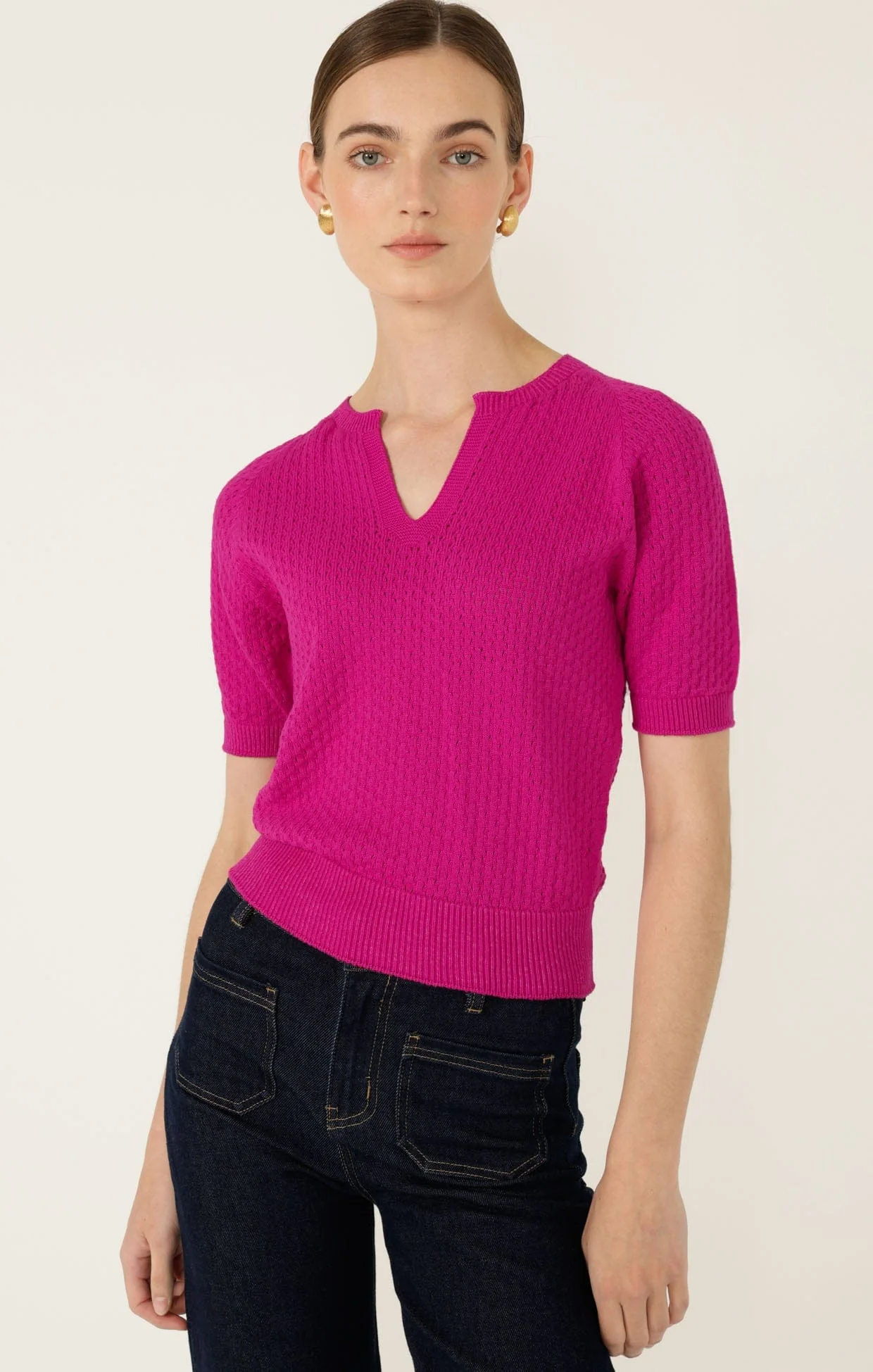 HENLEY KNIT TOP IN FUCHSIA