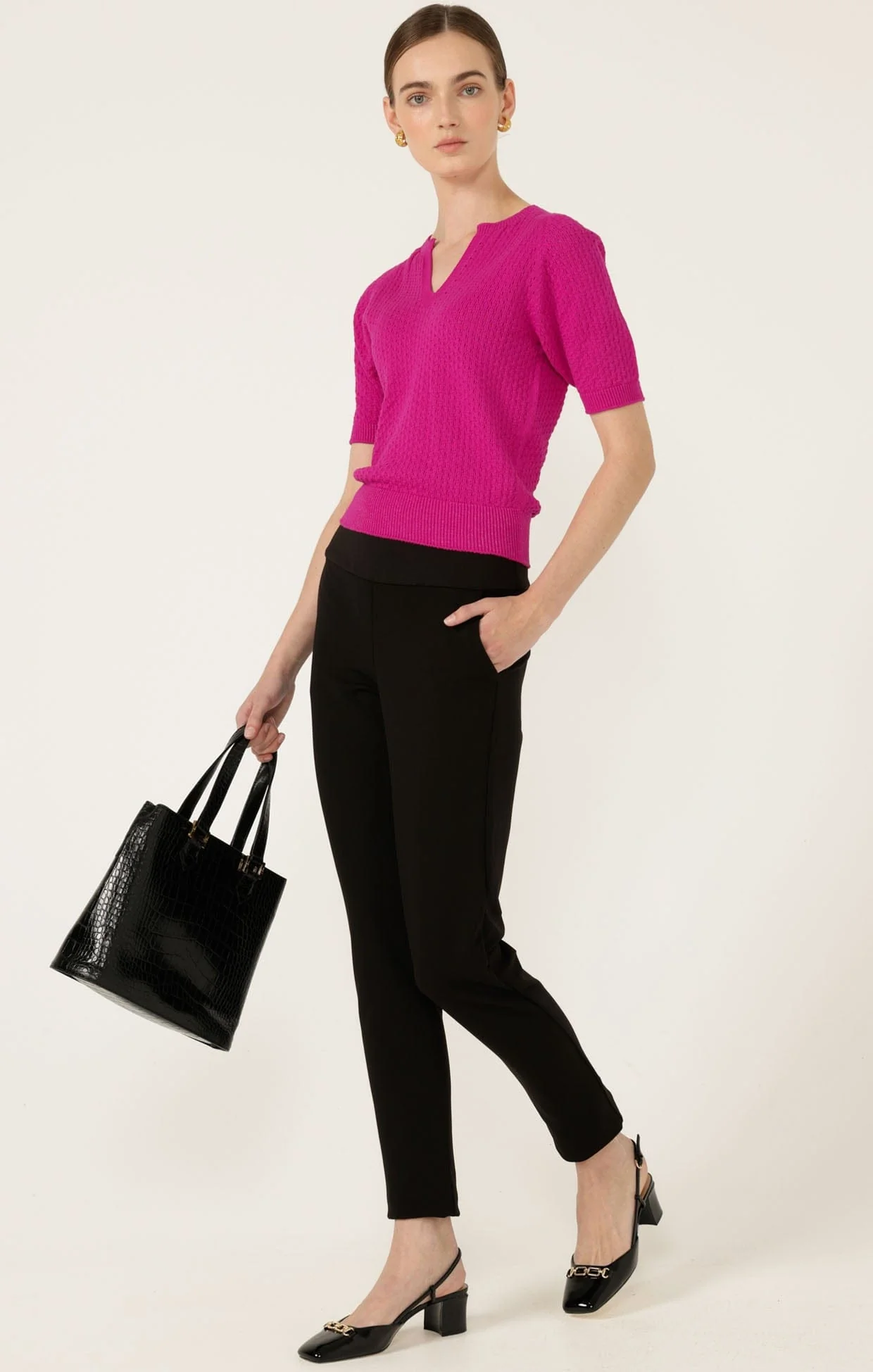HENLEY KNIT TOP IN FUCHSIA - Image 2