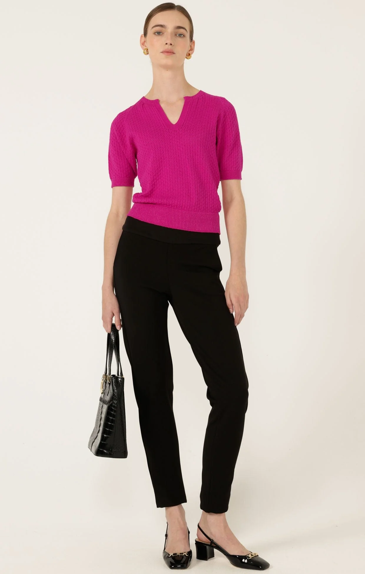 HENLEY KNIT TOP IN FUCHSIA - Image 4