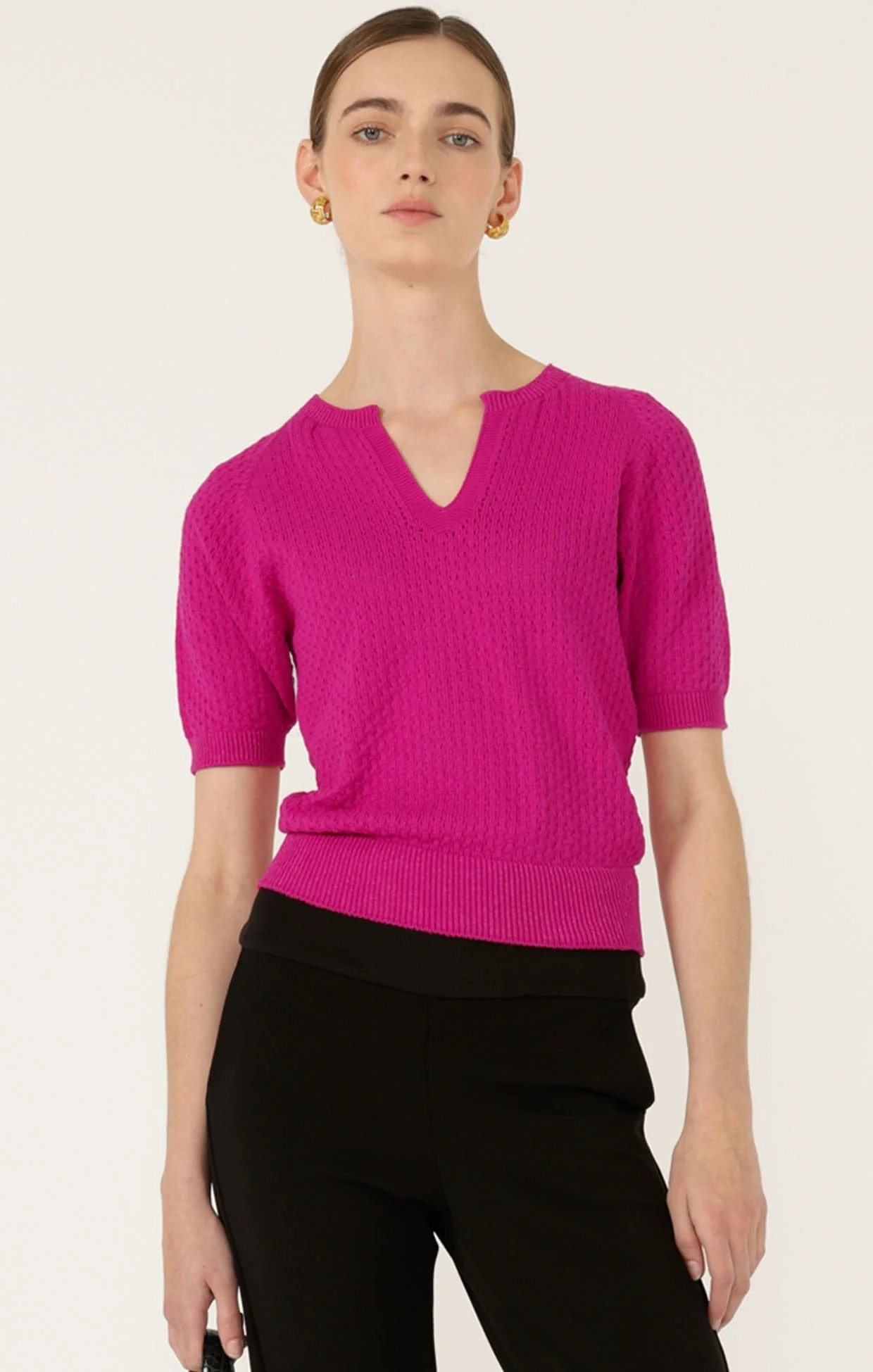 HENLEY KNIT TOP IN FUCHSIA - Image 5