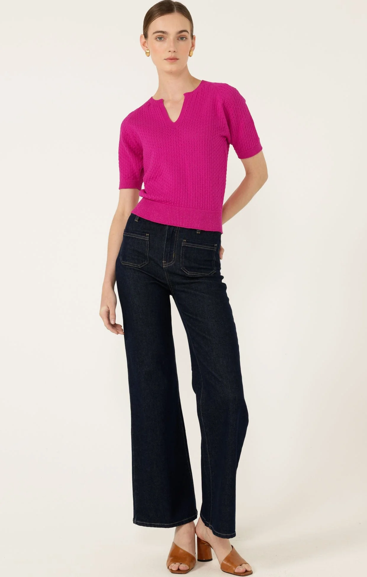 HENLEY KNIT TOP IN FUCHSIA - Image 6