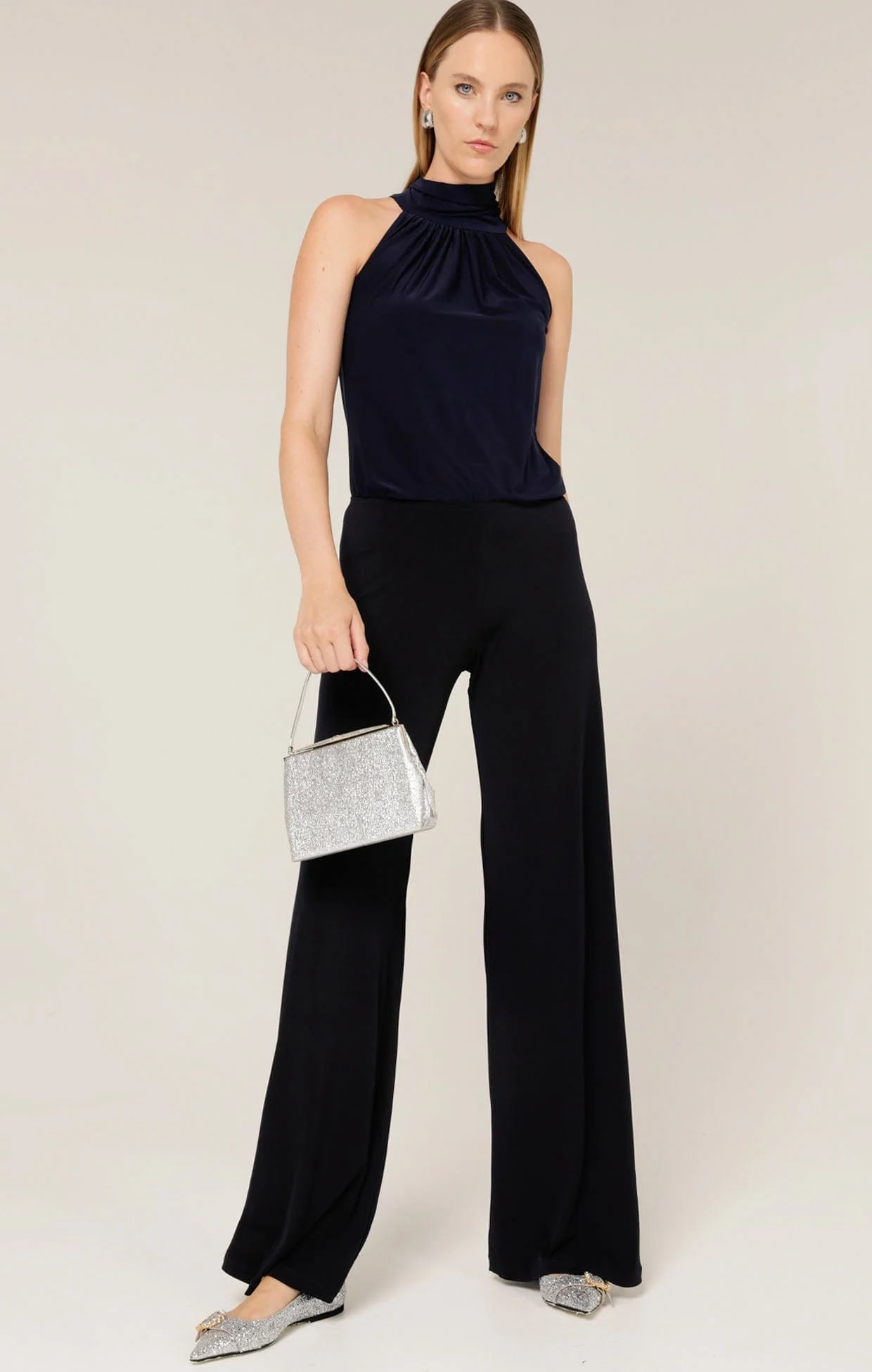 HIGH NECK TIE TOP IN NAVY - Image 2