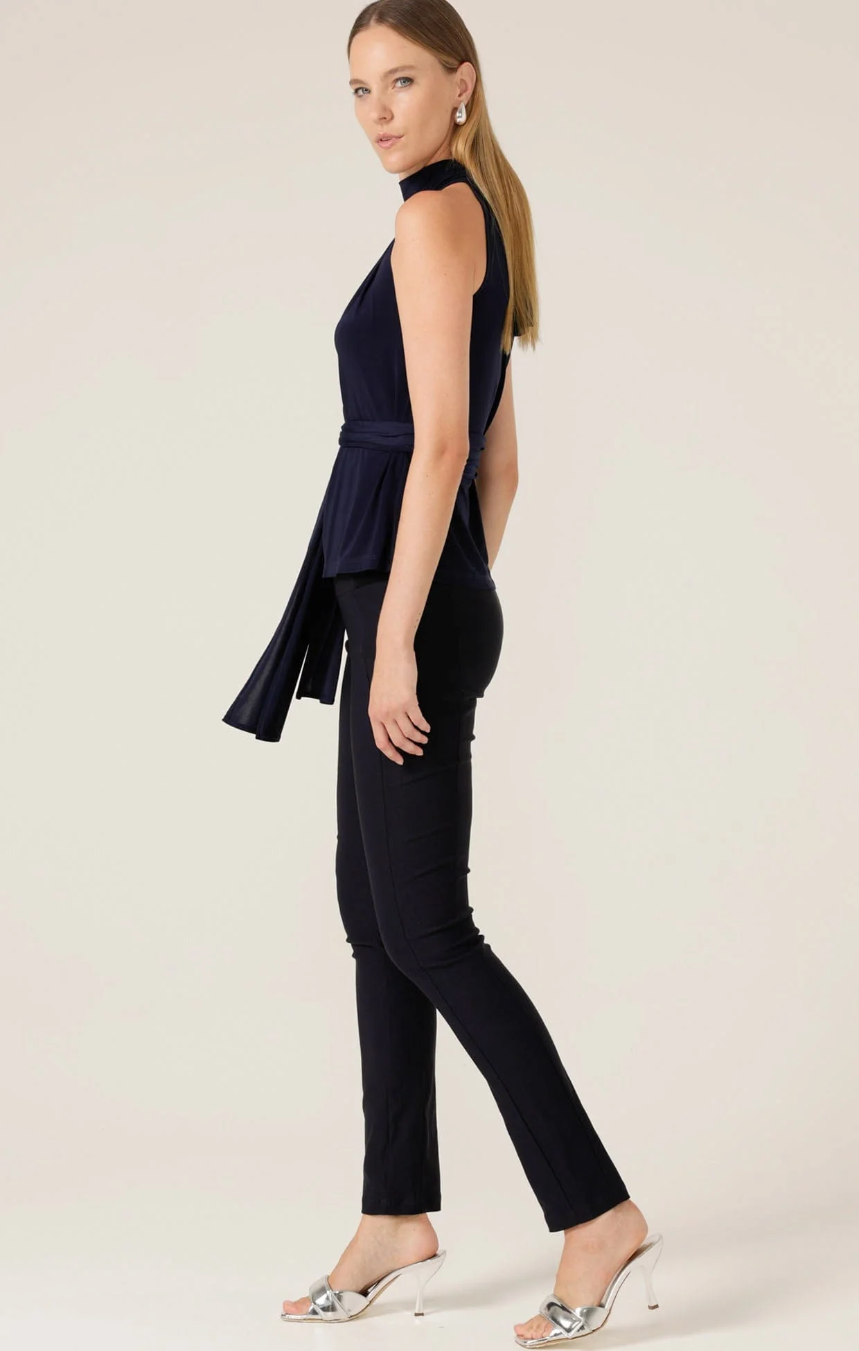 HIGH NECK TIE TOP IN NAVY - Image 4