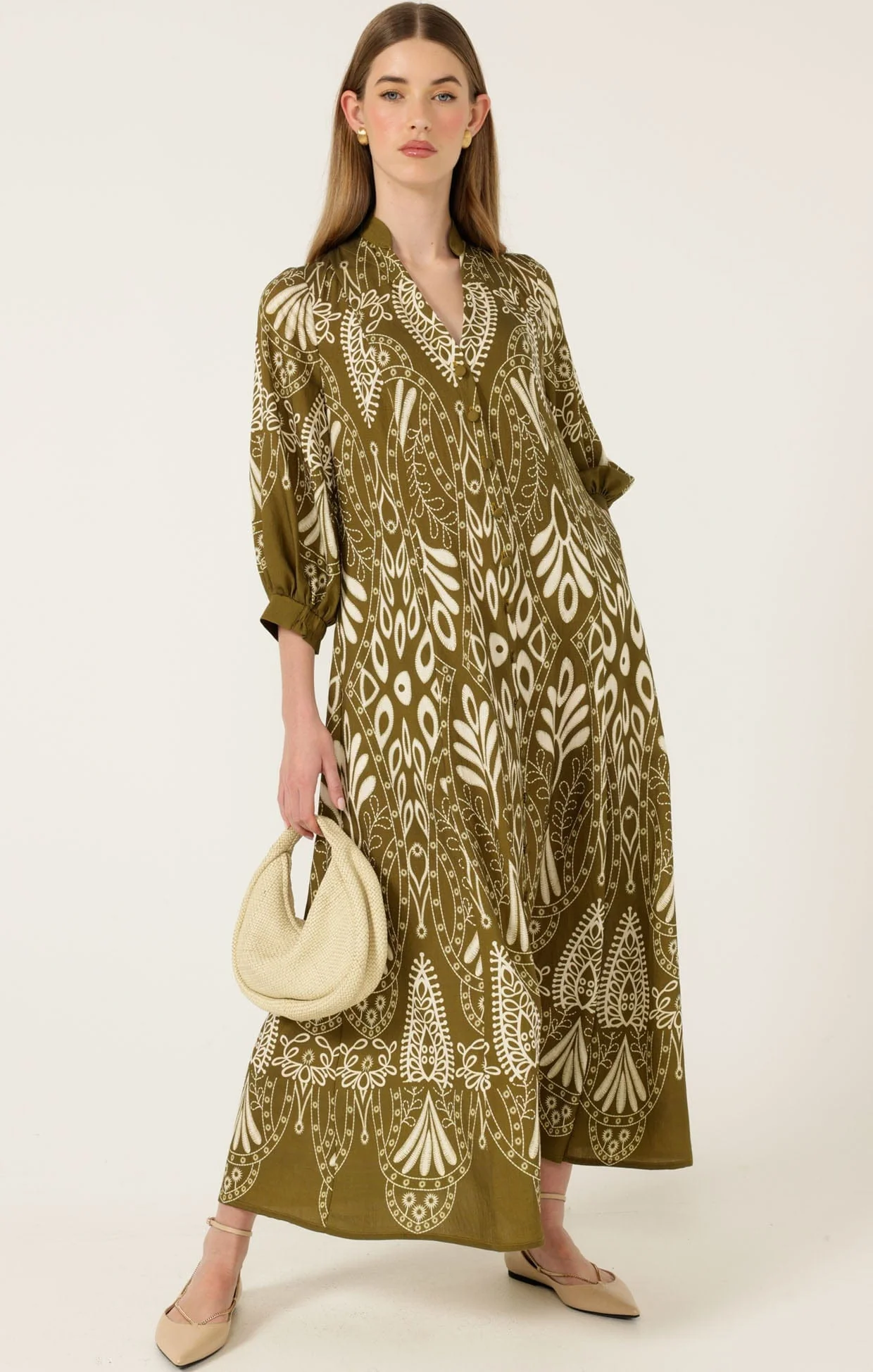 INDIE SHIRTMAKER DRESS IN OLIVE CREAM - Image 3