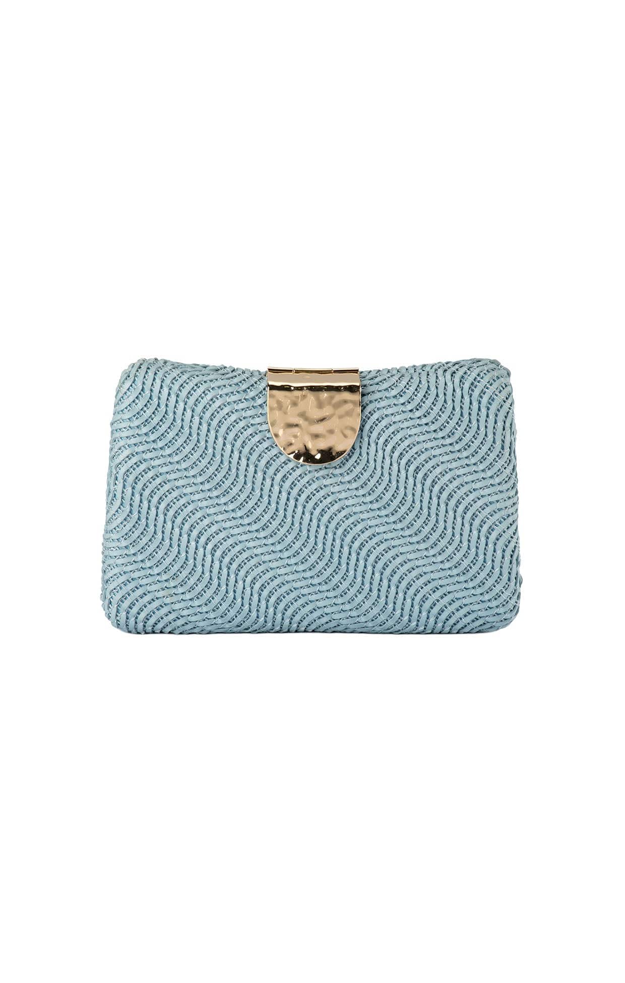 LINDY WOVEN CLUTCH BAG IN BLUE