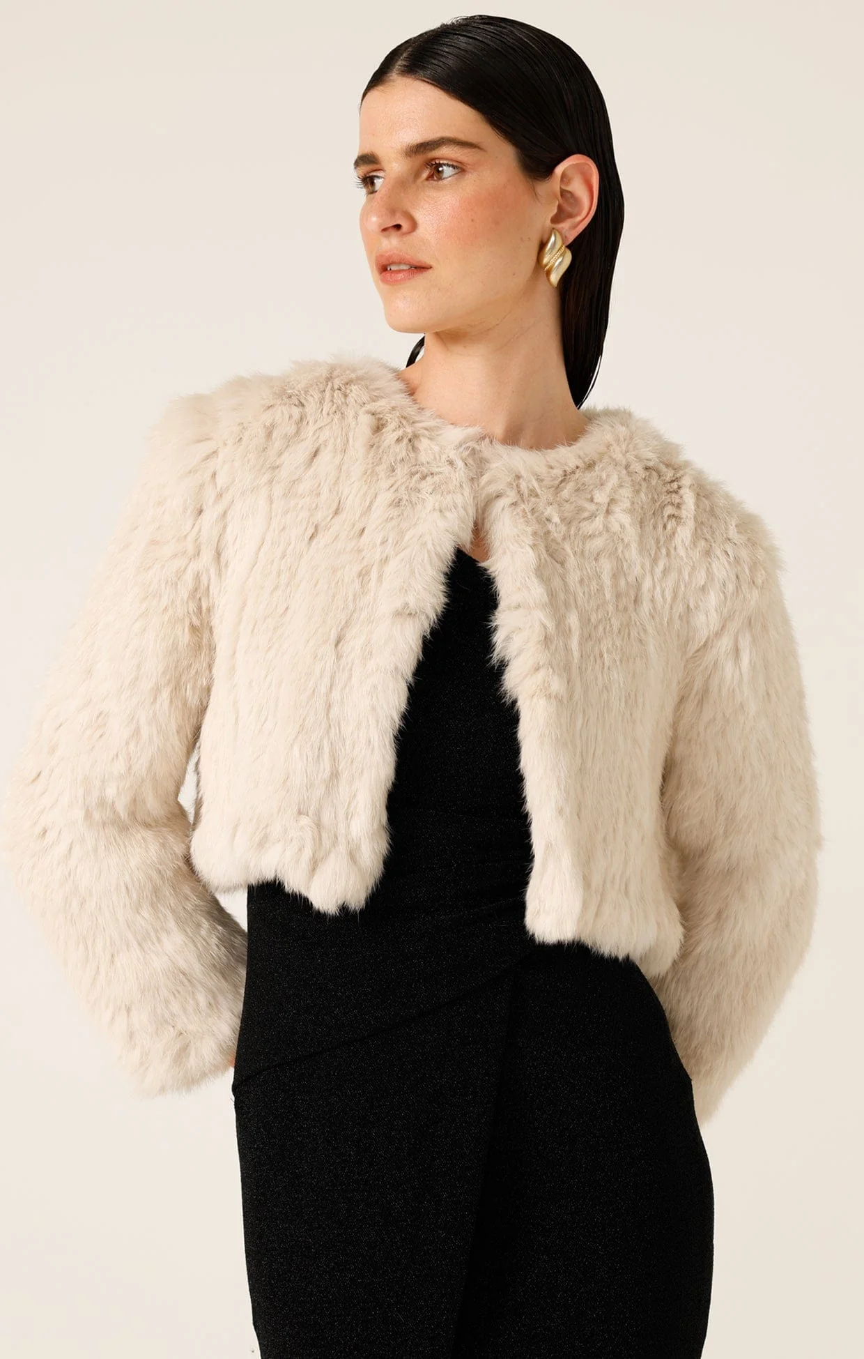 LUXE FUR JACKET IN STONE - Image 3