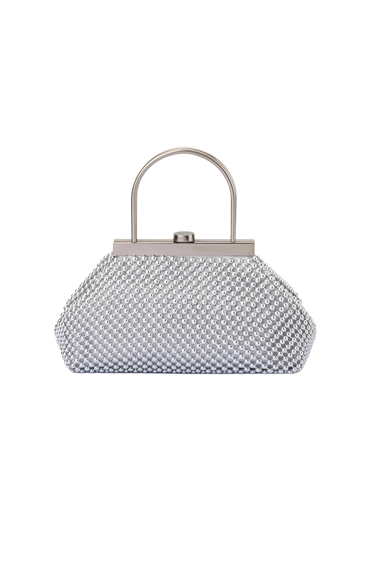 MIMI BALL MESH FRAME BAG IN SILVER