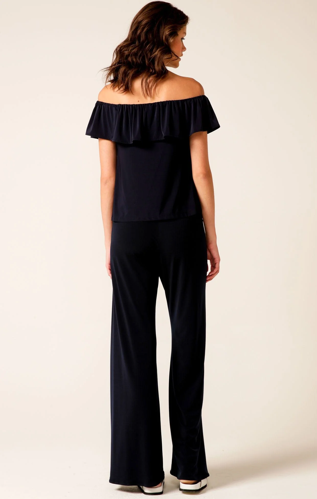 OFF SHOULDER FRILL TOP IN NAVY - Image 6