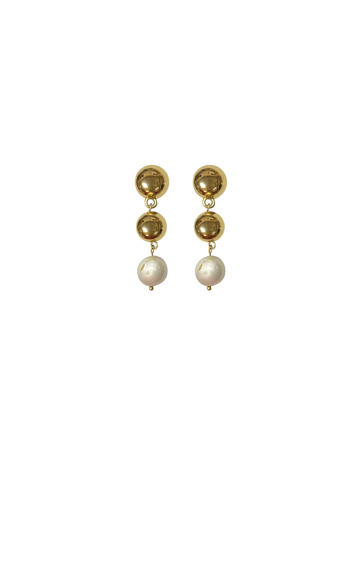 PEARL DROP METAL BALL EARRING IN GOLD