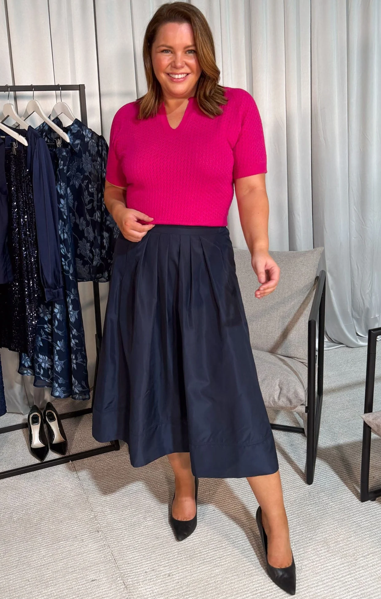 PLEATED A-LINE SKIRT IN NAVY - Image 13