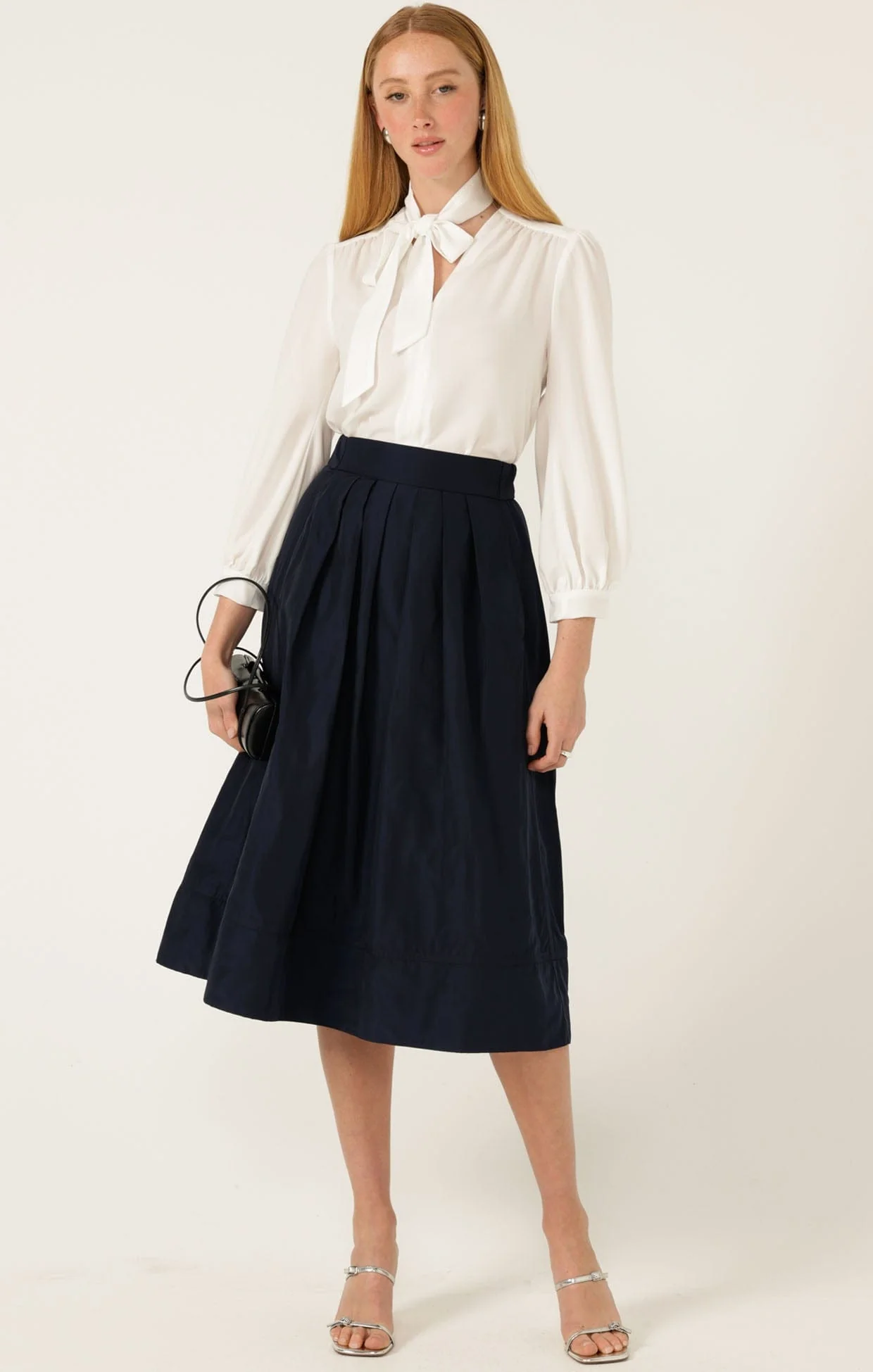 PLEATED A-LINE SKIRT IN NAVY - Image 3