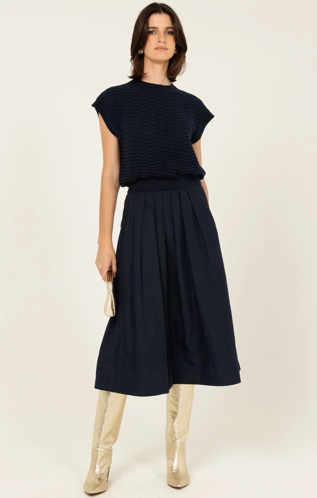 PLEATED A-LINE SKIRT IN NAVY - Image 4
