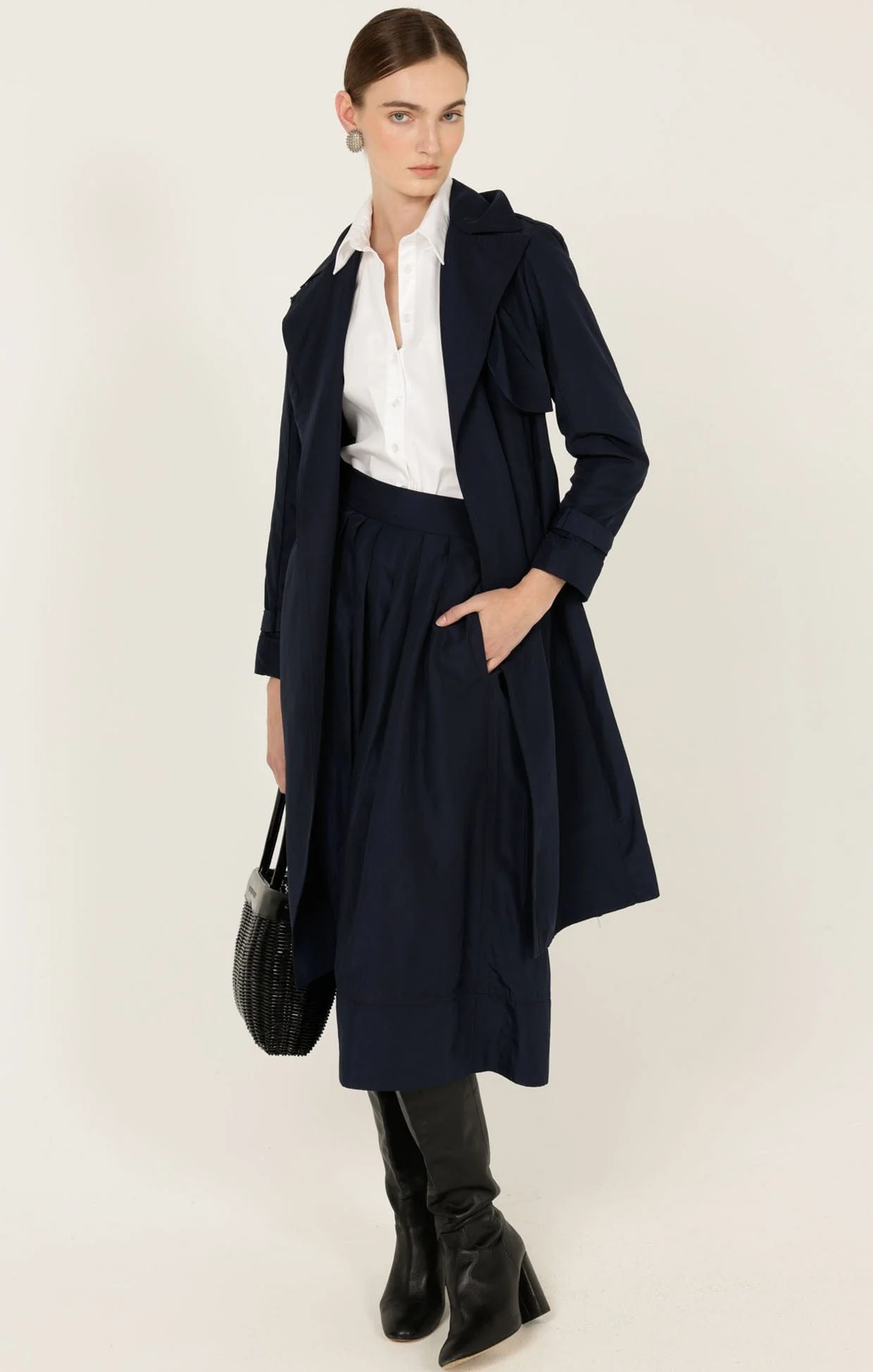 PLEATED A-LINE SKIRT IN NAVY - Image 5