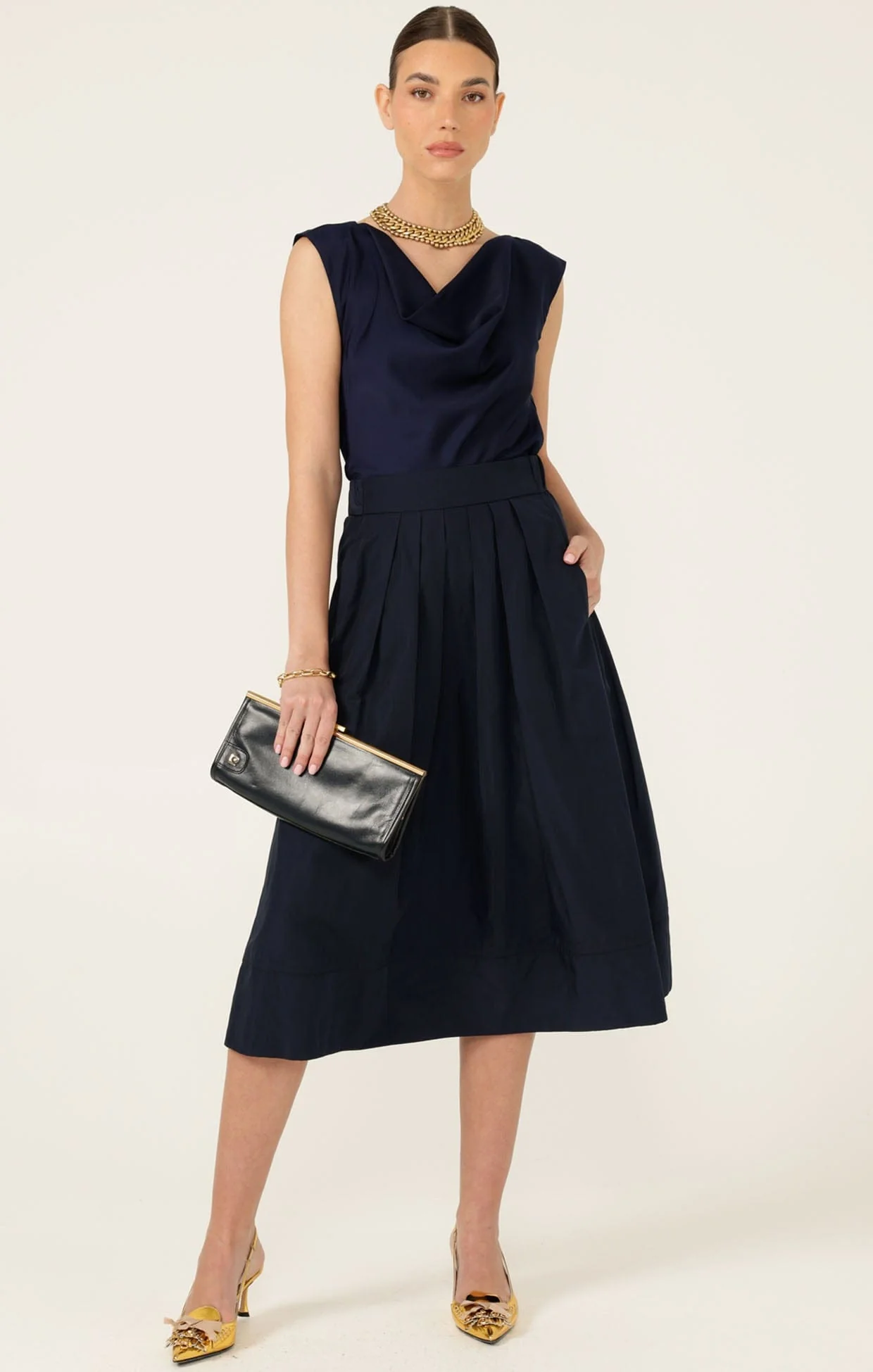 PLEATED A-LINE SKIRT IN NAVY - Image 7