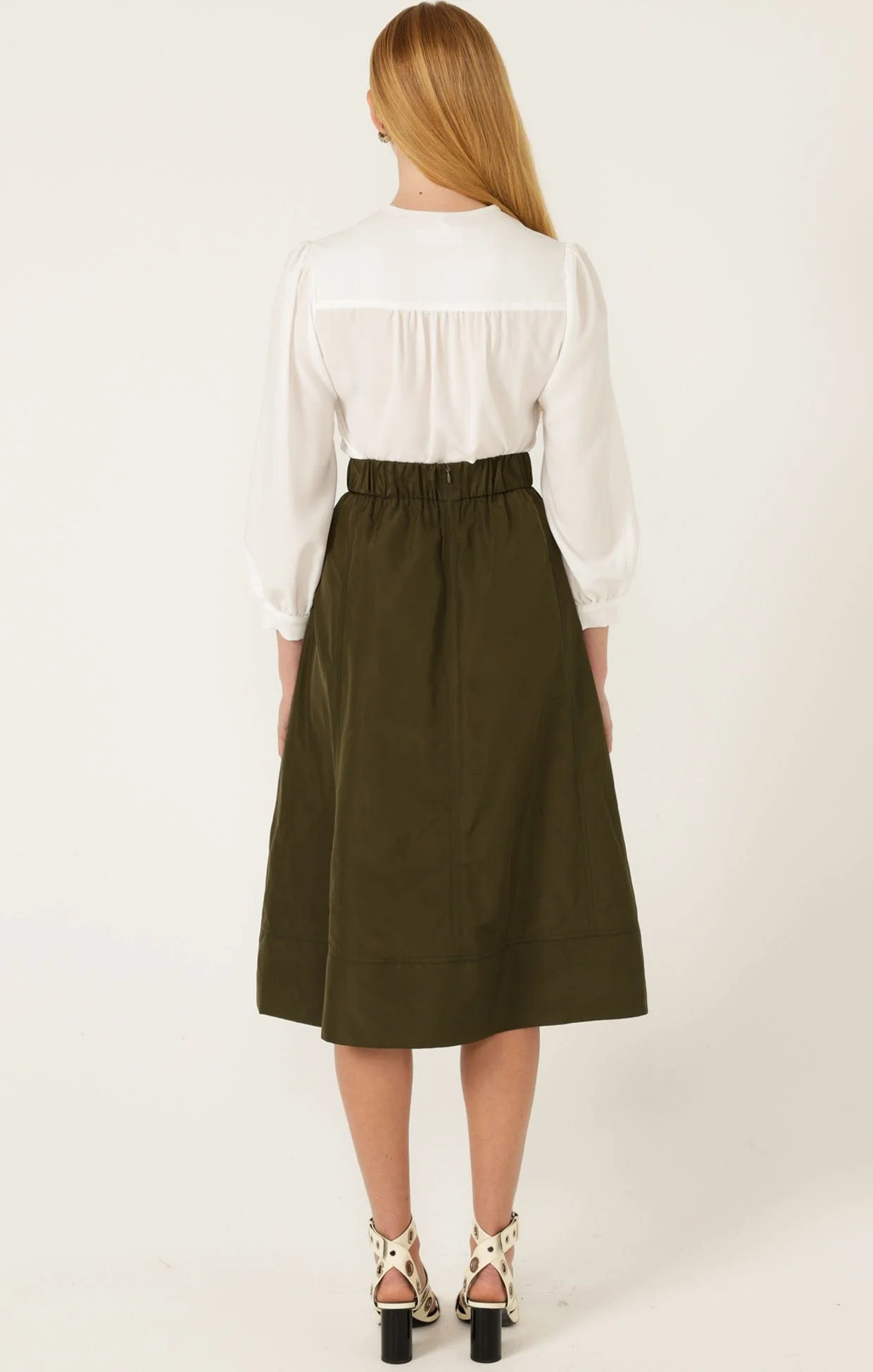 PLEATED A-LINE SKIRT IN OLIVE - Image 12