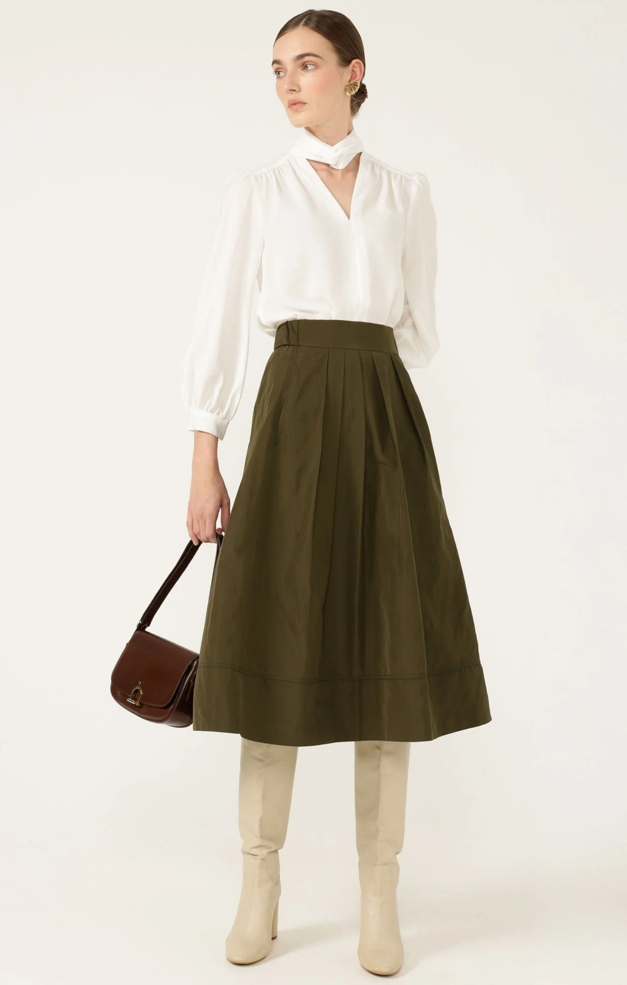 PLEATED A-LINE SKIRT IN OLIVE - Image 8