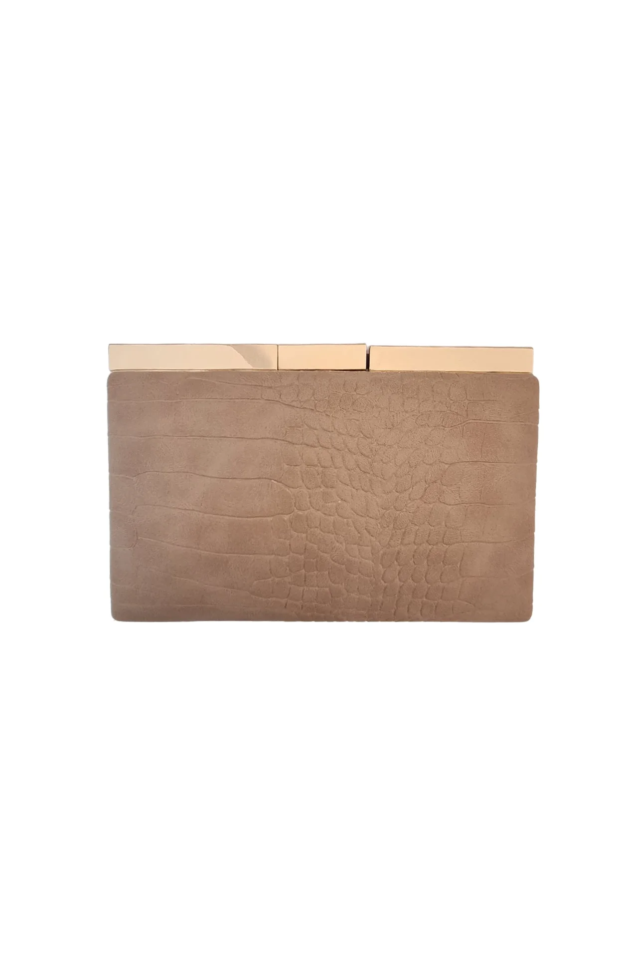SAVINA CROC STRUCTED CLUTCH BAG IN CAMEL