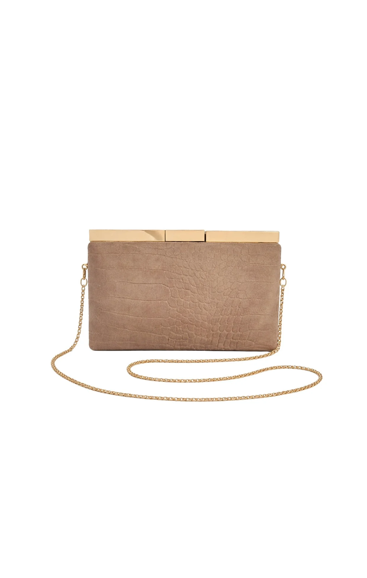 SAVINA CROC STRUCTED CLUTCH BAG IN CAMEL - Image 2