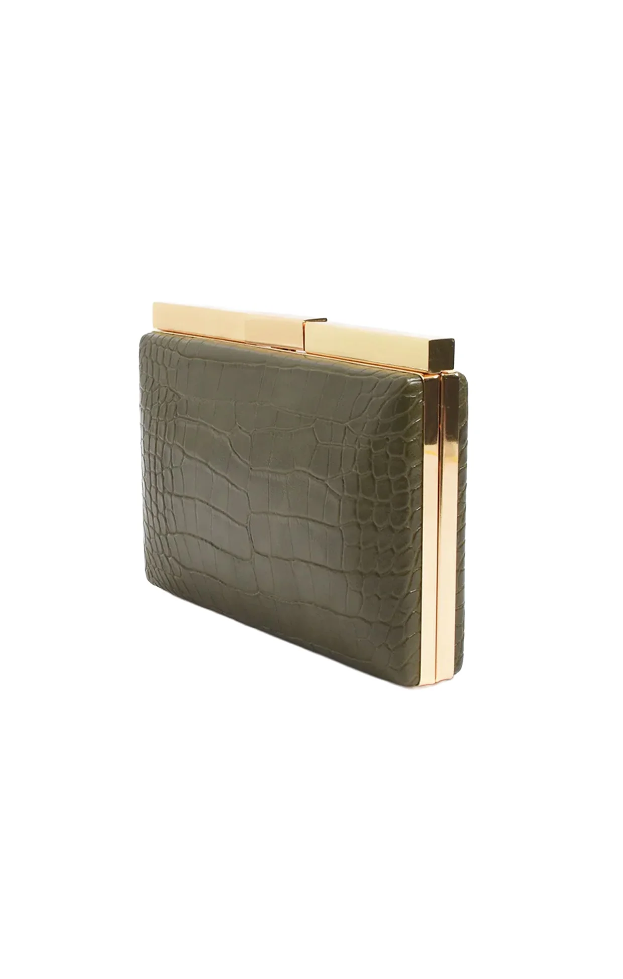 SAVINA CROC STRUCTED CLUTCH BAG  IN OLIVE - Image 3