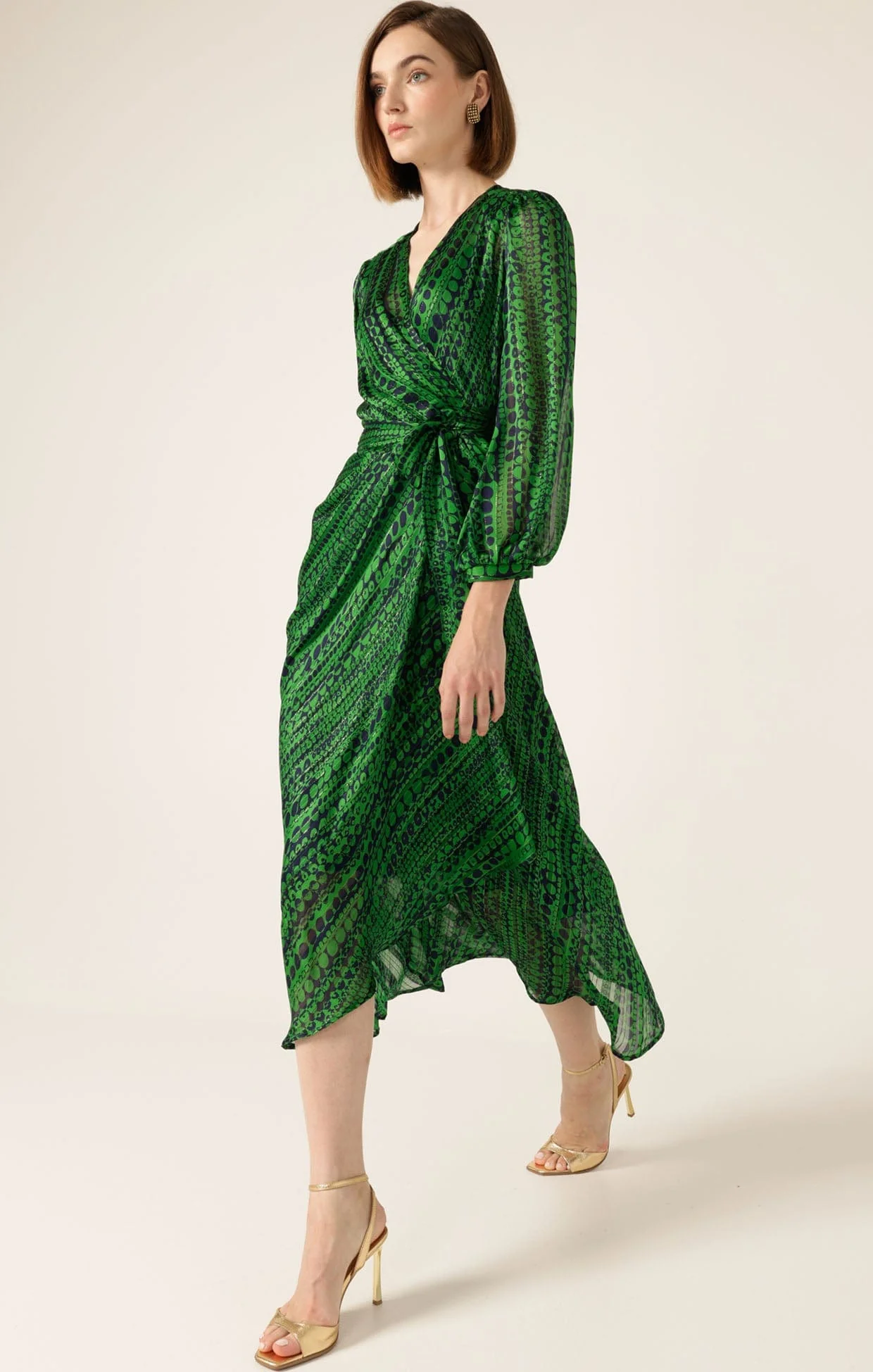 SAVOIR MIDI WRAP DRESS IN NAVY GREEN - Image 6