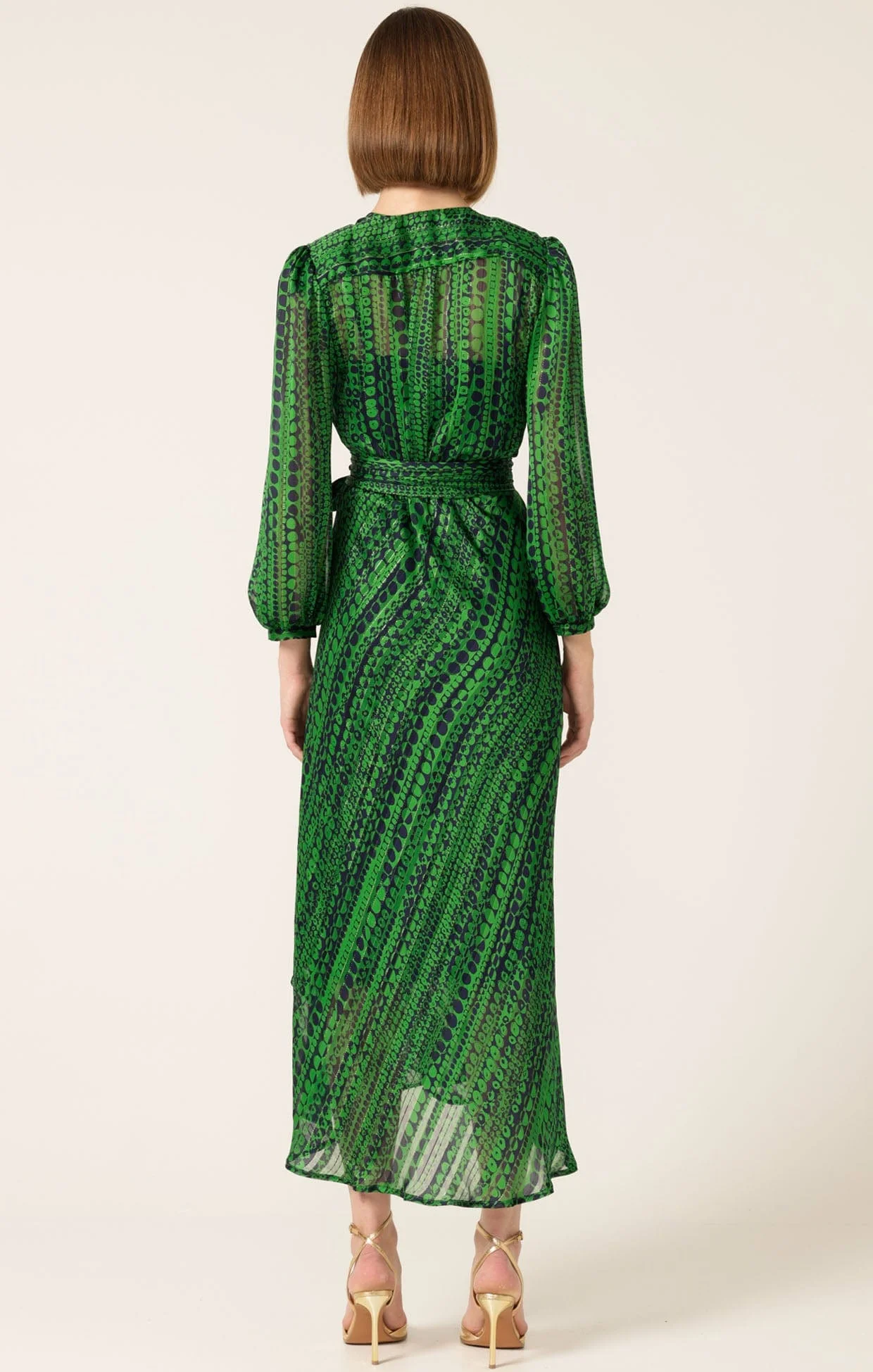 SAVOIR MIDI WRAP DRESS IN NAVY GREEN - Image 7