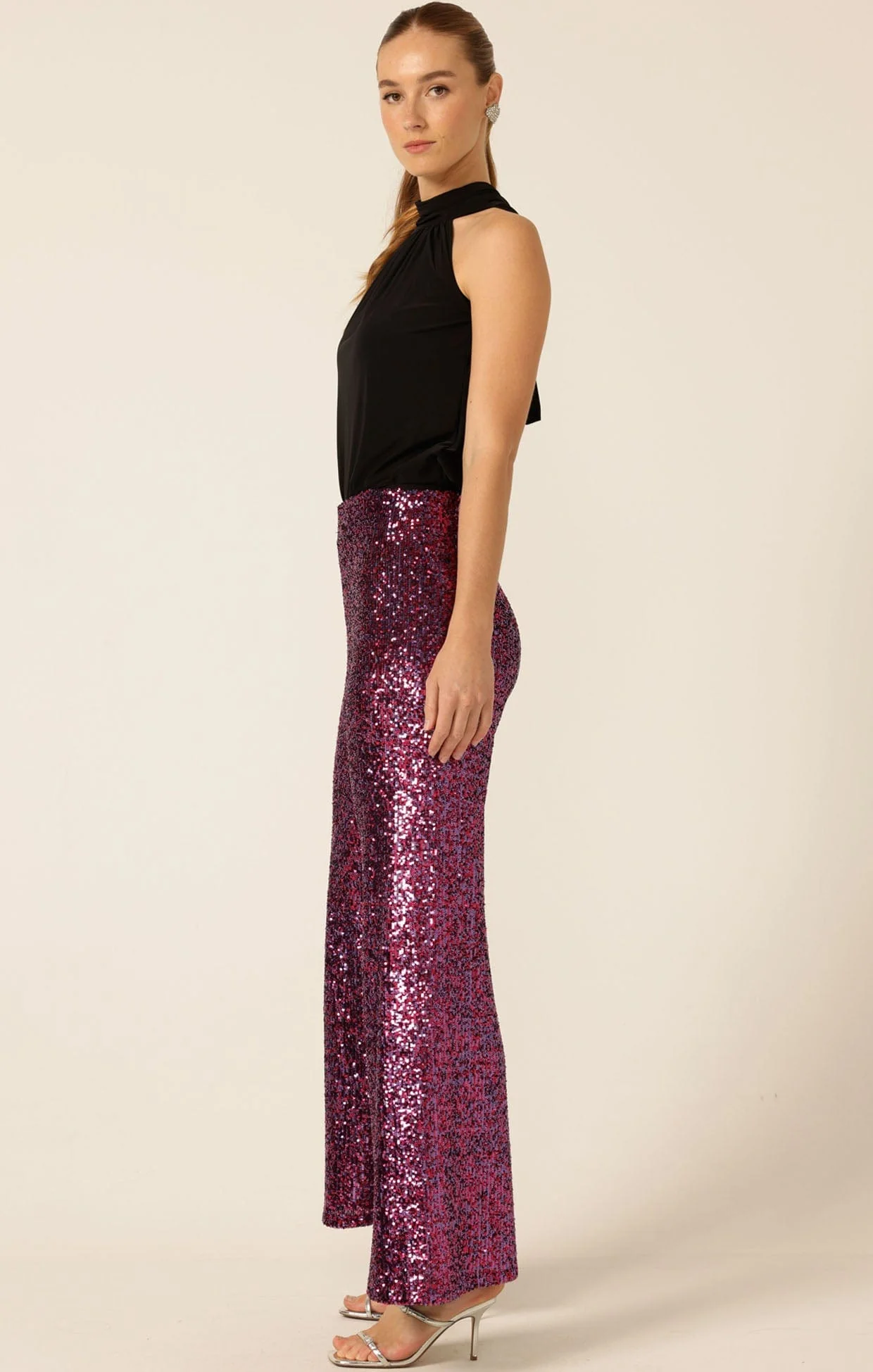 SEQUIN PALAZZO PANT IN PINK MULTI - Image 3