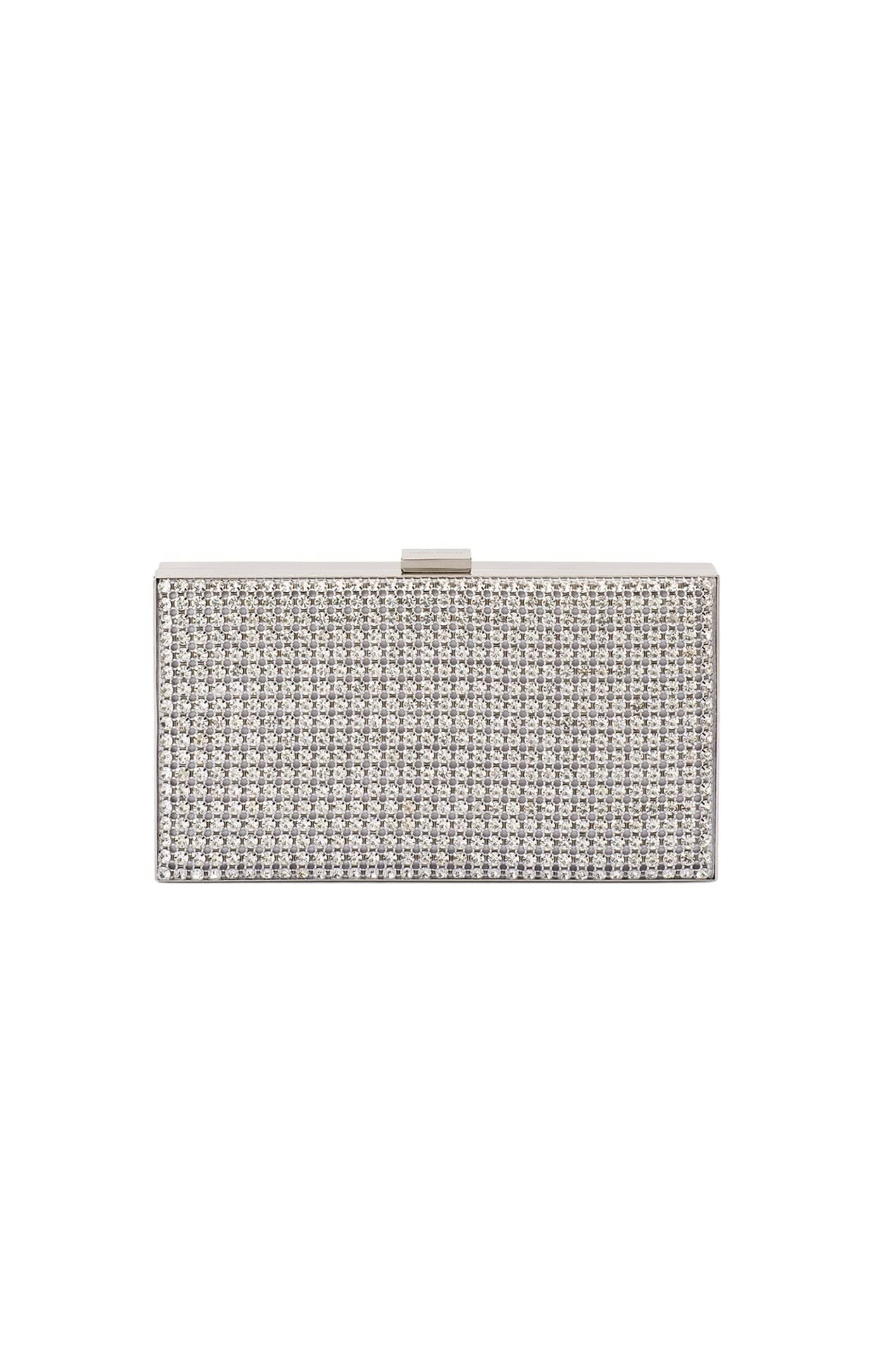 STEF CRYSTAL BOX CLUTCH BAG IN SILVER